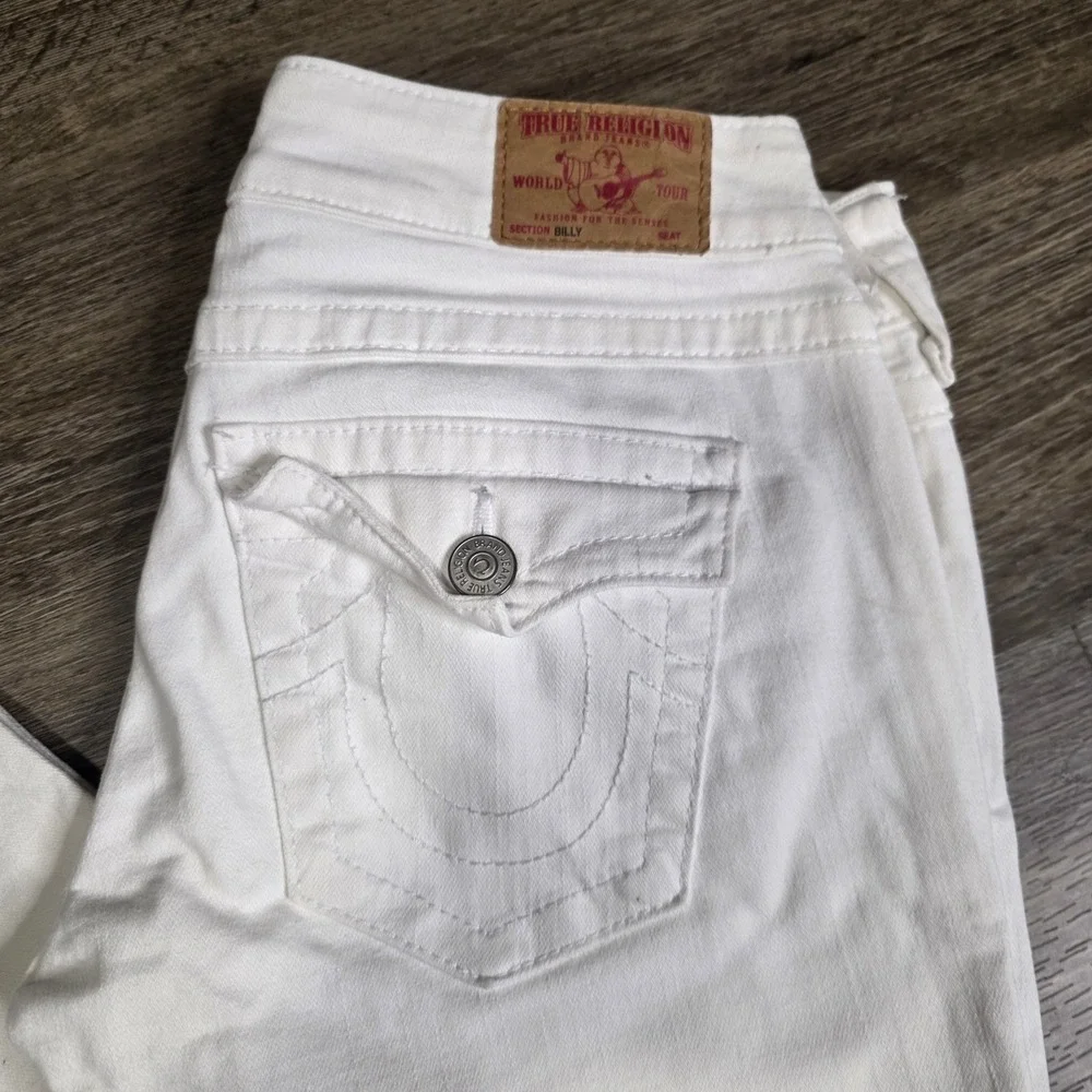 True Religion Womens 28 Billy Bootcut Jeans White Flap Pocket Low Rise STAINED - Picture 5 of 15
